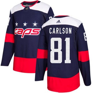 Authentic Adidas Youth Adam Carlson Navy Blue 2018 Stadium Series Jersey - NHL Washington Capitals