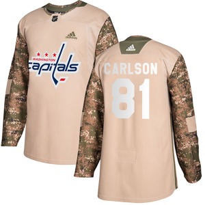 Authentic Adidas Youth Adam Carlson Camo Veterans Day Practice Jersey - NHL Washington Capitals