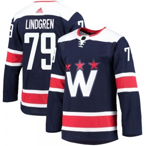 Authentic Adidas Youth Charlie Lindgren Navy 2020/21 Alternate Primegreen Pro Jersey - NHL Washington Capitals