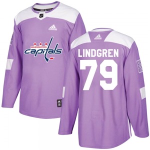 Authentic Adidas Youth Charlie Lindgren Purple Fights Cancer Practice Jersey - NHL Washington Capitals