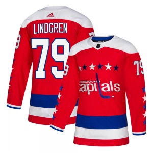 Authentic Adidas Youth Charlie Lindgren Red Alternate Jersey - NHL Washington Capitals