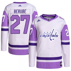 Authentic Adidas Youth Craig Berube White/Purple Hockey Fights Cancer Primegreen Jersey - NHL Washington Capitals