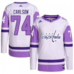Authentic Adidas Youth John Carlson White/Purple Hockey Fights Cancer Primegreen Jersey - NHL Washington Capitals
