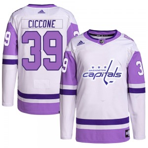 Authentic Adidas Youth Enrico Ciccone White/Purple Hockey Fights Cancer Primegreen Jersey - NHL Washington Capitals
