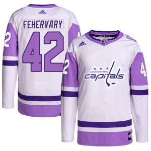 Authentic Adidas Youth Martin Fehervary White/Purple Hockey Fights Cancer Primegreen Jersey - NHL Washington Capitals