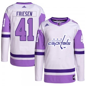 Authentic Adidas Youth Jeff Friesen White/Purple Hockey Fights Cancer Primegreen Jersey - NHL Washington Capitals