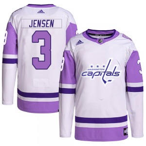 Authentic Adidas Youth Nick Jensen White/Purple Hockey Fights Cancer Primegreen Jersey - NHL Washington Capitals