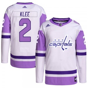 Authentic Adidas Youth Ken Klee White/Purple Hockey Fights Cancer Primegreen Jersey - NHL Washington Capitals