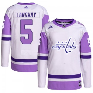 Authentic Adidas Youth Rod Langway White/Purple Hockey Fights Cancer Primegreen Jersey - NHL Washington Capitals