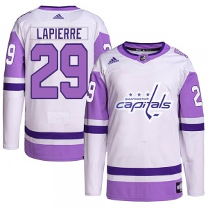 Authentic Adidas Youth Hendrix Lapierre White/Purple Hockey Fights Cancer Primegreen Jersey - NHL Washington Capitals