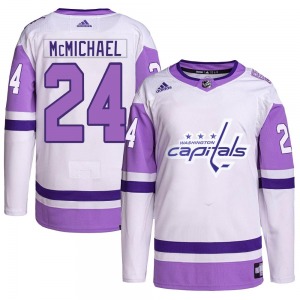 Authentic Adidas Youth Connor McMichael White/Purple Hockey Fights Cancer Primegreen Jersey - NHL Washington Capitals
