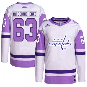 Authentic Adidas Youth Ivan Miroshnichenko White/Purple Hockey Fights Cancer Primegreen Jersey - NHL Washington Capitals
