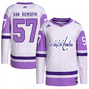 Authentic Adidas Youth Trevor van Riemsdyk White/Purple Hockey Fights Cancer Primegreen Jersey - NHL Washington Capitals