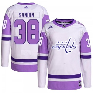 Authentic Adidas Youth Rasmus Sandin White/Purple Hockey Fights Cancer Primegreen Jersey - NHL Washington Capitals