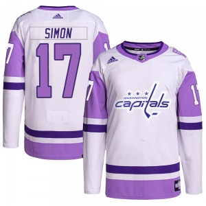 Authentic Adidas Youth Chris Simon White/Purple Hockey Fights Cancer Primegreen Jersey - NHL Washington Capitals