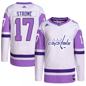 Authentic Adidas Youth Dylan Strome White/Purple Hockey Fights Cancer Primegreen Jersey - NHL Washington Capitals