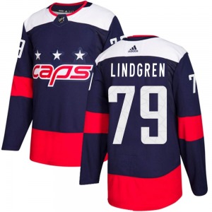 Authentic Adidas Youth Charlie Lindgren Navy Blue 2018 Stadium Series Jersey - NHL Washington Capitals