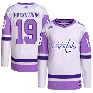 Authentic Adidas Adult Nicklas Backstrom White/Purple Hockey Fights Cancer Primegreen Jersey - NHL Washington Capitals
