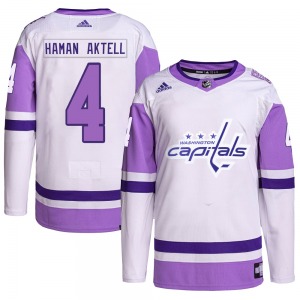 Authentic Adidas Youth Hardy Haman Aktell White/Purple Hockey Fights Cancer Primegreen Jersey - NHL Washington Capitals