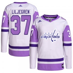 Authentic Adidas Youth Timothy Liljegren White/Purple Hockey Fights Cancer Primegreen Jersey - NHL Washington Capitals