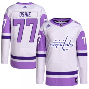 Authentic Adidas Youth T.J. Oshie White/Purple Hockey Fights Cancer Primegreen Jersey - NHL Washington Capitals