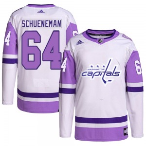 Authentic Adidas Youth Corey Schueneman White/Purple Hockey Fights Cancer Primegreen Jersey - NHL Washington Capitals