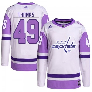 Authentic Adidas Youth Patrick Thomas White/Purple Hockey Fights Cancer Primegreen Jersey - NHL Washington Capitals