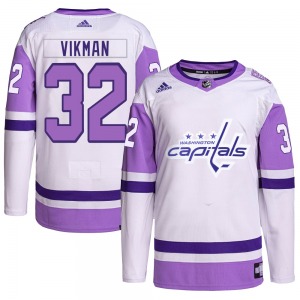 Authentic Adidas Youth Jesper Vikman White/Purple Hockey Fights Cancer Primegreen Jersey - NHL Washington Capitals